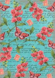 Teal Coloured Sweet Pea Stamp A4 Backing Paper