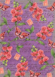 Purple Coloured Sweet Pea Stamp A4 Backing Paper