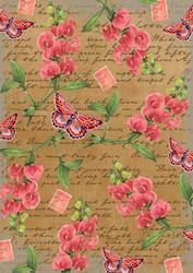 Vintage Tea Coloured Sweet Pea Stamp A4 Backing Paper
