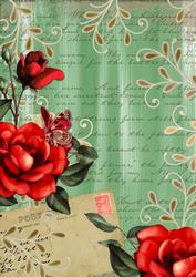 Mint Green Colour Red Rose Painted Postcard A4 Backing Paper