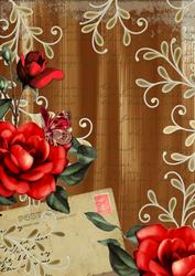 Tea Colour Red Rose Painted Postcard A4 Backing Paper