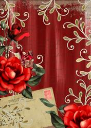 Dark Red Colour Red Rose Painted Postcard A4 Backing Paper