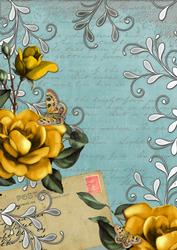 Dusky Teal Lemon Rose Postcard A4 Backing Paper