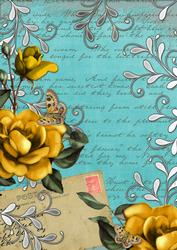 Teal Lemon Rose Postcard A4 Backing Paper