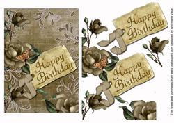 Natural Tea Roses Happy Birthday Tag Step by Step Decoupage