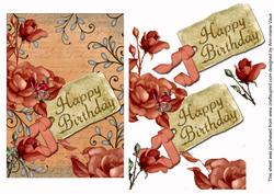 Peach Roses Happy Birthday Tag Step by Step Decoupage Sheet