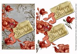 Peach Roses Silver Happy Birthday Tag Step by Step Sheet
