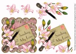 Pink Lillies Postcard Sending Love Step by Step Decoupage