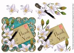 White Lily Postcard Teal Thank You Step by Step Decoupage