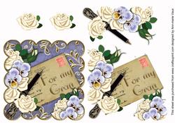 Cream Rose Blue Pansy Postcard for My Gran Step by Step