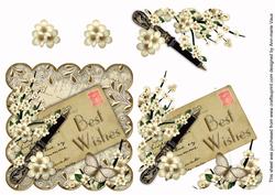 Cream Blossom Best Wishes Postcard Step by Step
