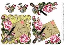 Pink Roses Lemon Thank You Scallop Postcard Step by Step