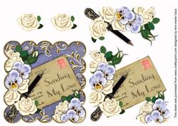 Cream Rose Pansy Sending Love Postcard Step by Step