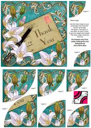White Lily Teal Thank You Postcard 6in Duo Corner Stacker