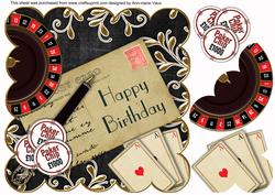 Black Roulette Happy Birthday Postcard 8in Topper