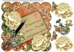 Cream Roses Burnt If Friends 8in Scallop Decoupage Topper