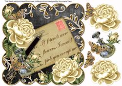 Cream Roses Black If Friends 8in Scallop Decoupage Topper
