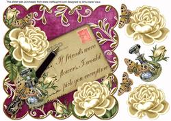 Cream Roses Cerise If Friends 8in Scallop Decoupage Topper