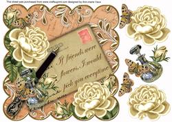 Cream Roses Peach If Friends 8in Scallop Decoupage Topper