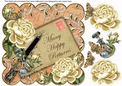 Cream Roses Peach Happy Returns 8in Scallop Decoupage Topper