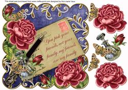 Pink Rose Dblue Friends Are Family 8in Decoupage Topper