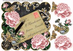 Pink Roses Black If Friends Scallop 8in Decoupage Topper