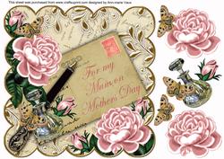 Pink Roses Cream on Mothers Day Scallop 8in Decoupage Topper