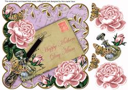 Pink Roses Lilac 2 Mothers Day Mam 8in Decoupage Topper