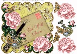 Pink Roses Lemon Get Well Soon 8in Decoupage Topper