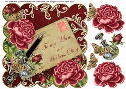 Deep Pink Rose Claret Mam Mothers Day 8in Decoupage Topper