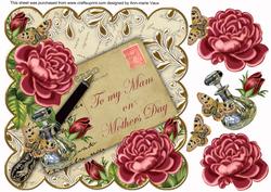 Deep Pink Rose Cream Mam Mothers Day 8in Decoupage Topper