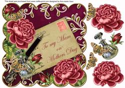 Deep Pink Rose Hot Pink Mam Mothers Day 8in Decoupage Topper