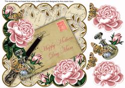 Pink Rose Cream 2 Mothers Day Mam 8in Decoupage Topper
