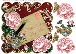 Pink Rose Claret 2 Mothers Day Mam 8in Decoupage Topper