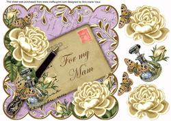 Cream Roses Lilac for My Mam 8in Decoupage Topper