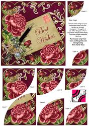 Deep Pink Rose Hot Best Wishes 6in Duo Corner Stacker