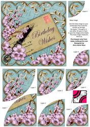 Lilac Blossom Teal Birthday Wishes 6in Duo Corner Stacker
