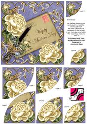 Cream Roses Blue Mothers Day 6in Duo Corner Stacker
