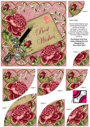 Deep Pink Roses Pink Best Wishes 6in Duo Corner Stacker