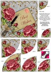 Deep Pink Roses Silver Best Wishes 6in Duo Corner Stacker