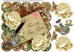Cream Roses Tea for My True Love 8in Decoupage Topper