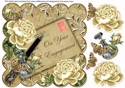Cream Roses on Your Engagement 8in Decoupage Topper