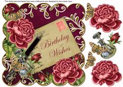 Deep Pink Roses Hpink Birthday Wishes 8in Decoupage Topper