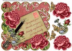 Deep Pink Roses Friends Are Family 8in Decoupage Toppe