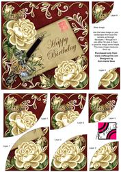 Cream Roses Red Happy Birthday 6in Duo Corner Stacker