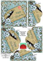 Blue Blossom Happy Birthday Postcard 5in Bottom Stacker