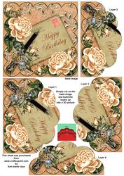 Peach Roses Happy Birthday Postcard 5in Bottom Stacker