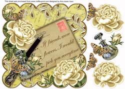 Cream Roses Lemon If Friends - Postcard 8in Decoupage Topper