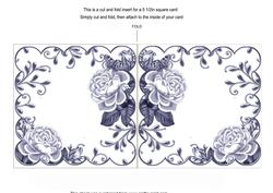 Dark Blue Roses Scallop 8in Decoupage Folded Card Insert
