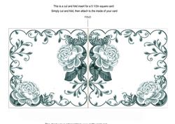 Dark Teal Roses Scallop 8in Decoupage Folded Card Insert